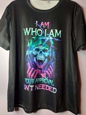 I AM WHO I AM Black Graphic Skull Tee